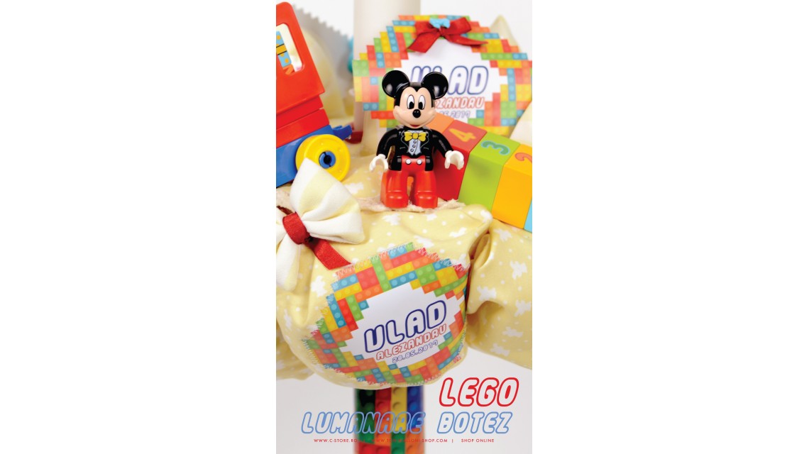 Lumanare botez  baieti cu piese lego si figurina plus Mickey Mouse, 65x4 cm, Lego 1